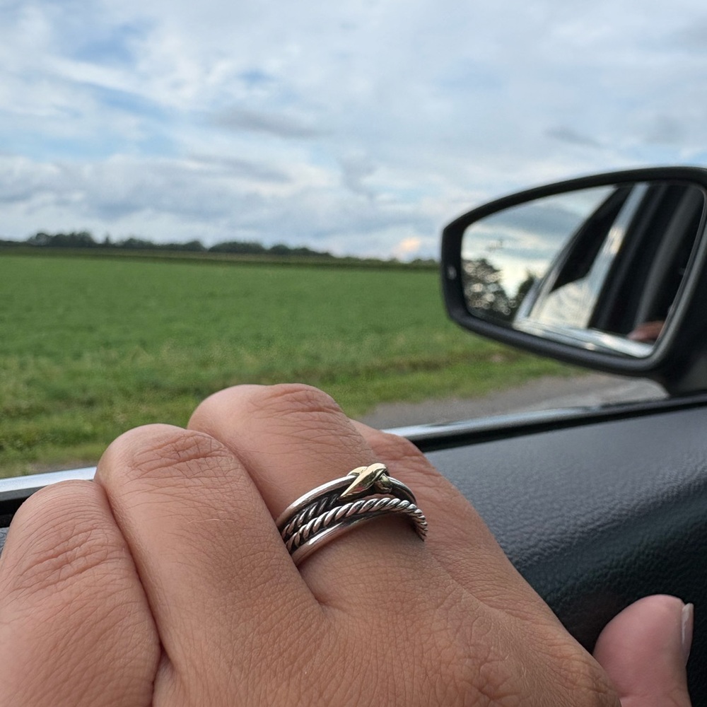 David Yurman Gold and Silver Cross Cable Twist Ring